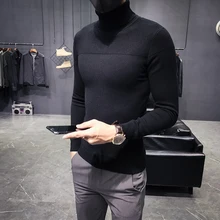 

Men Turtleneck Brand Winter High Neck Thick Warm Sweater Mens Sweaters Slim Fit Pullover Men Knitwear Male Double Collar S-3XL