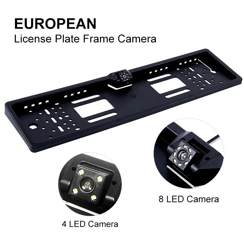 

Car License Plate Frame Waterproof Night Vision LED Backup Camera Reverse Rear View Camera 4/8 LED Light Universal