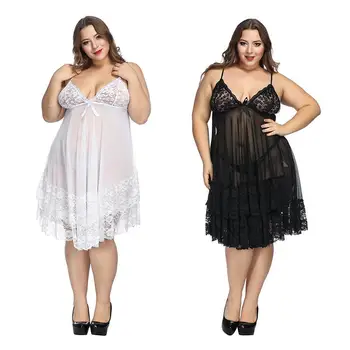 

Plus Size 6xl Lingerie Sleepwear White Night Gown Lingerie Ladies Sexy Lace Babydolls Sleepwear Womens Erotic Sling Homewear