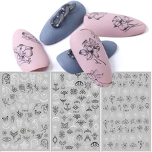 1 шт черно-белые цветочные наклейки для дизайна ногтей слайдер цветок Мандала лист 3D наклейка для ногтей наклейки для украшения тату дизайн CHF564-573