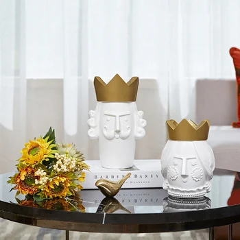 

European Crown Resin Vase Character Statue Fake Flowers Ornaments Home Furnishing Crafts Decoration Coffee Desktop Figurines Art