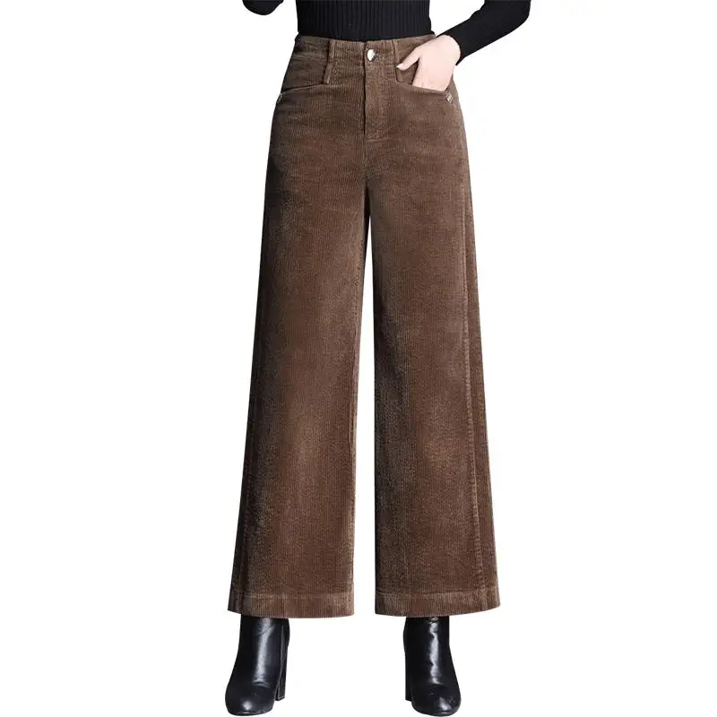 

Autumn and winter new high waist casual was thin large size straight loose women's fashion solid color corduroy wide leg pants