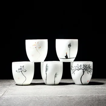 

6 pcs traditional ceramic tea cup handpainted sets of 6 cups chinese kung fu cup porcelain Teacups sets drinkware 150ml WF