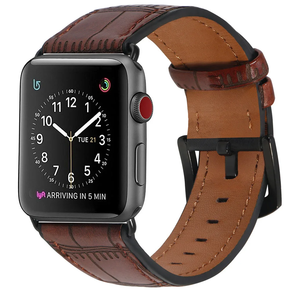 Dark Brown Кожаный ремешок для Apple Watch серии 5 4 3 2 1 Ремешок бамбуковые линии стиль браслет для iWatch 40 мм 44 мм 38 мм 42 мм наручный ремень - Цвет ремешка: Dark Brown