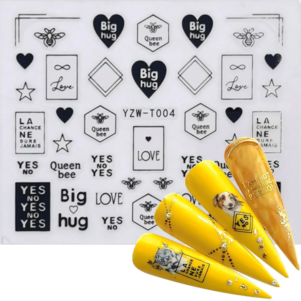 Nail Stickers for Manicure Nail Sticker Sliders For Nails Decal Self-adhesive Nails Figures Transfer Black DIY Accessories