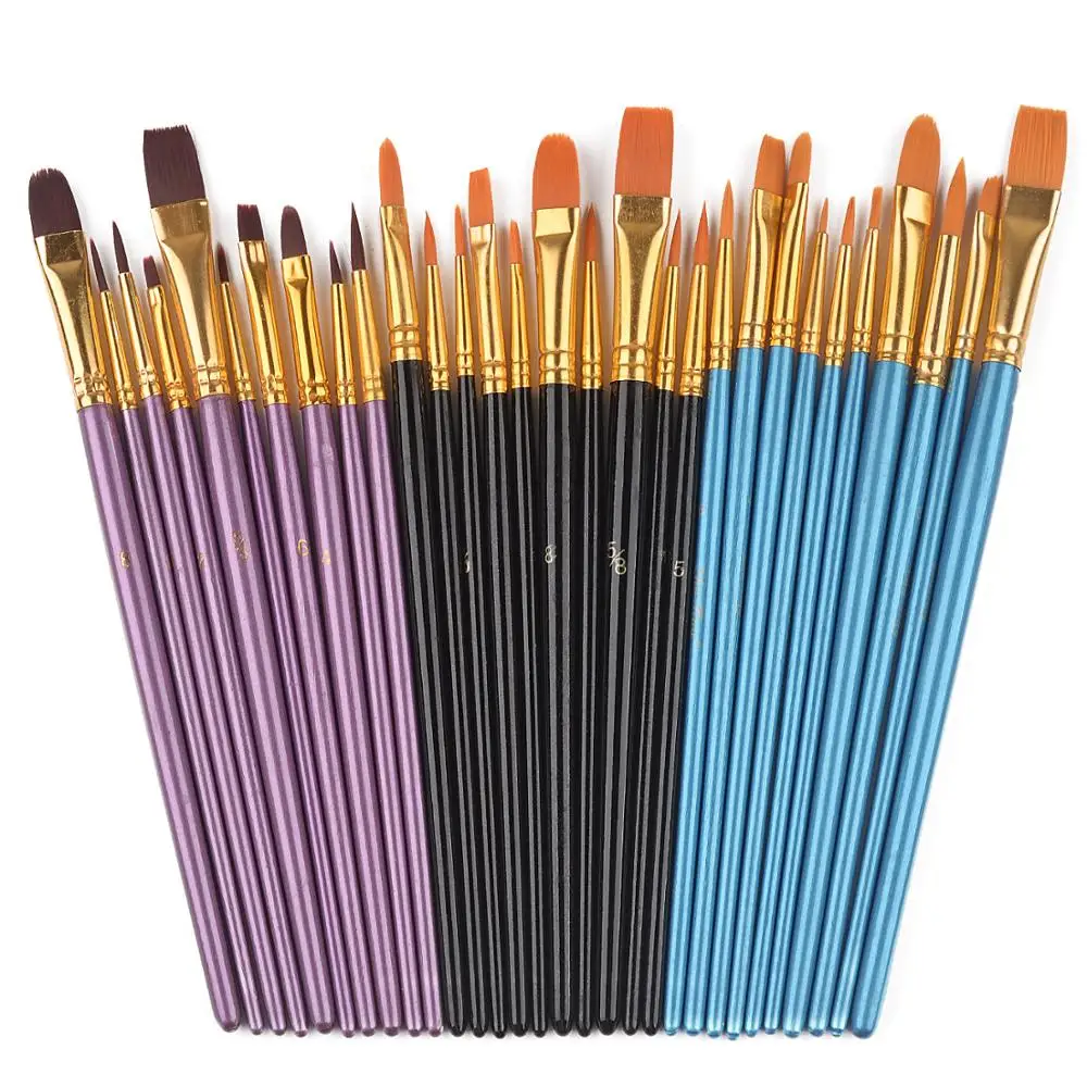 Juego de pinceles para pintura de acuarela hechos a mano, Kit de 10 Uds. De pinceles con mango de madera y nailon para pintura de cara y cuerpo de aceite Acrílico