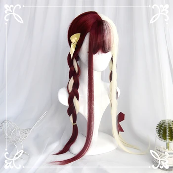 

Lolita Cosplay Wigs High-temperature Fiber Synthetic Hair Red White/Black White Long Natural Straight Hair+free hair cap