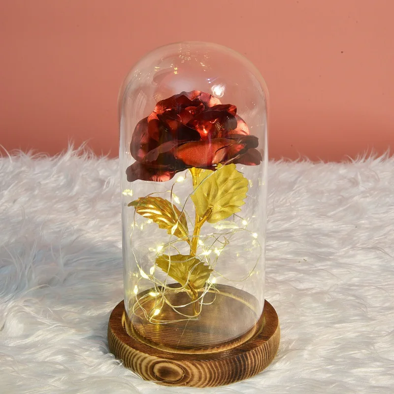 Rose In Glass Led Night Light Beauty And The Beast Little Prince Valentine's Day Gift artificial flower