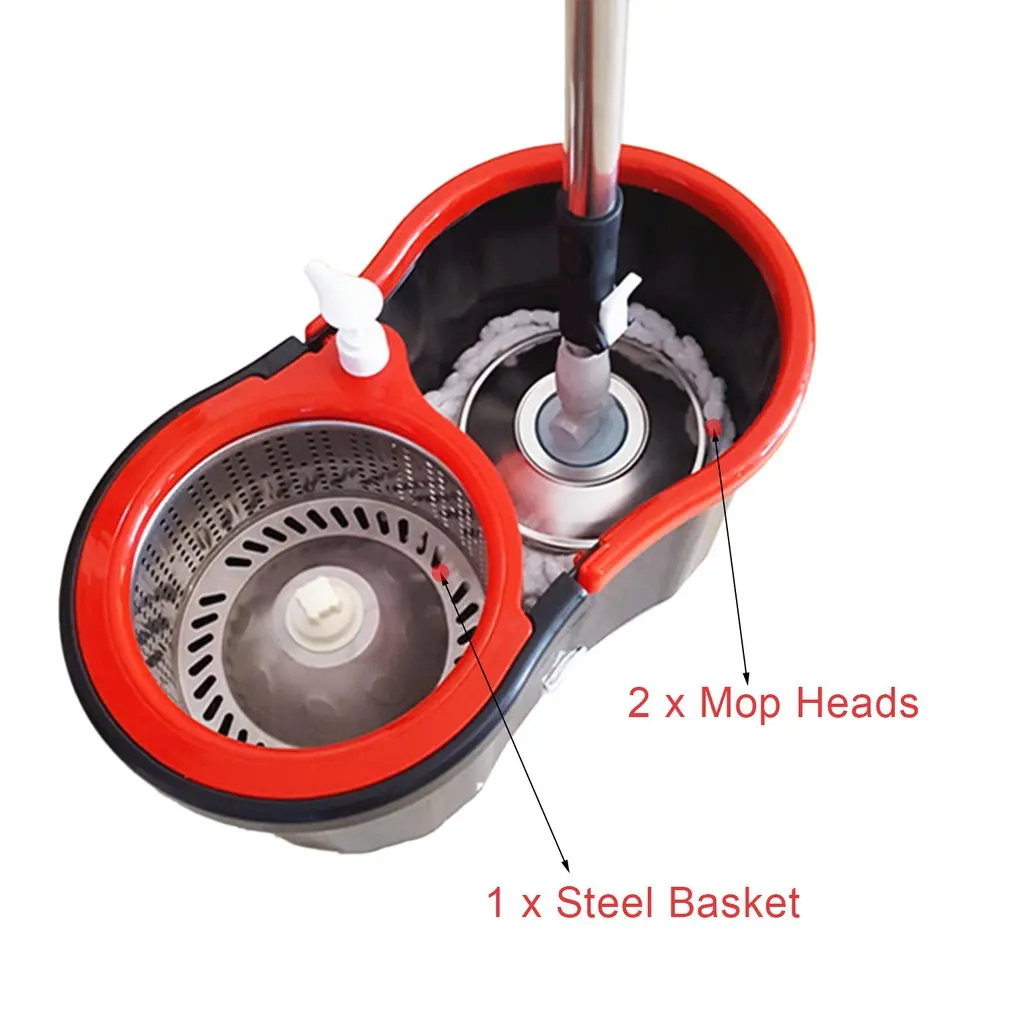 360 Rolling Magic Floor Spin Mop Hands-free Spin Mop Bucket Set Foot Pedal Rotating Floor Mop with 2 Microfiber Mop Heads