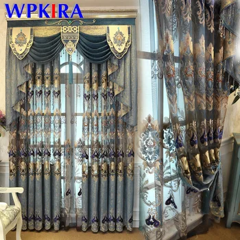 

Luxury Grey Chenille Blackout Curtains Hollow Water Soluble Embroidery Curtain for Bedroom Tulle Curtain for Living room M033D4