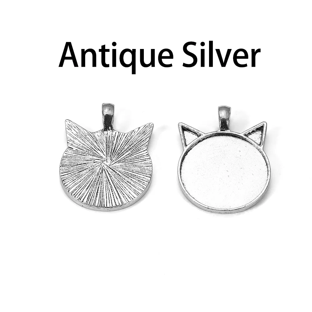 Antique Silver 5 шт./лот, 25 мм, с серебряным, золотым покрытием, с кошачьим узором, подвеска, кабошон, Базовая установка для DIY изготовления ювелирных изделий, камея, фурнитура - Цвет: Antique Silver