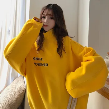 

Autumn Winter Long Sleeve Casual Women Sweatshirts Female High Collar Warm Sweatshirt