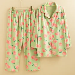Fdfklak Spring Autumn Long Sleeve Pajamas Full Cotton Pijamas Women New Peach Print Sleepwear Plus Size Two Piece Sets 4XL 5XL