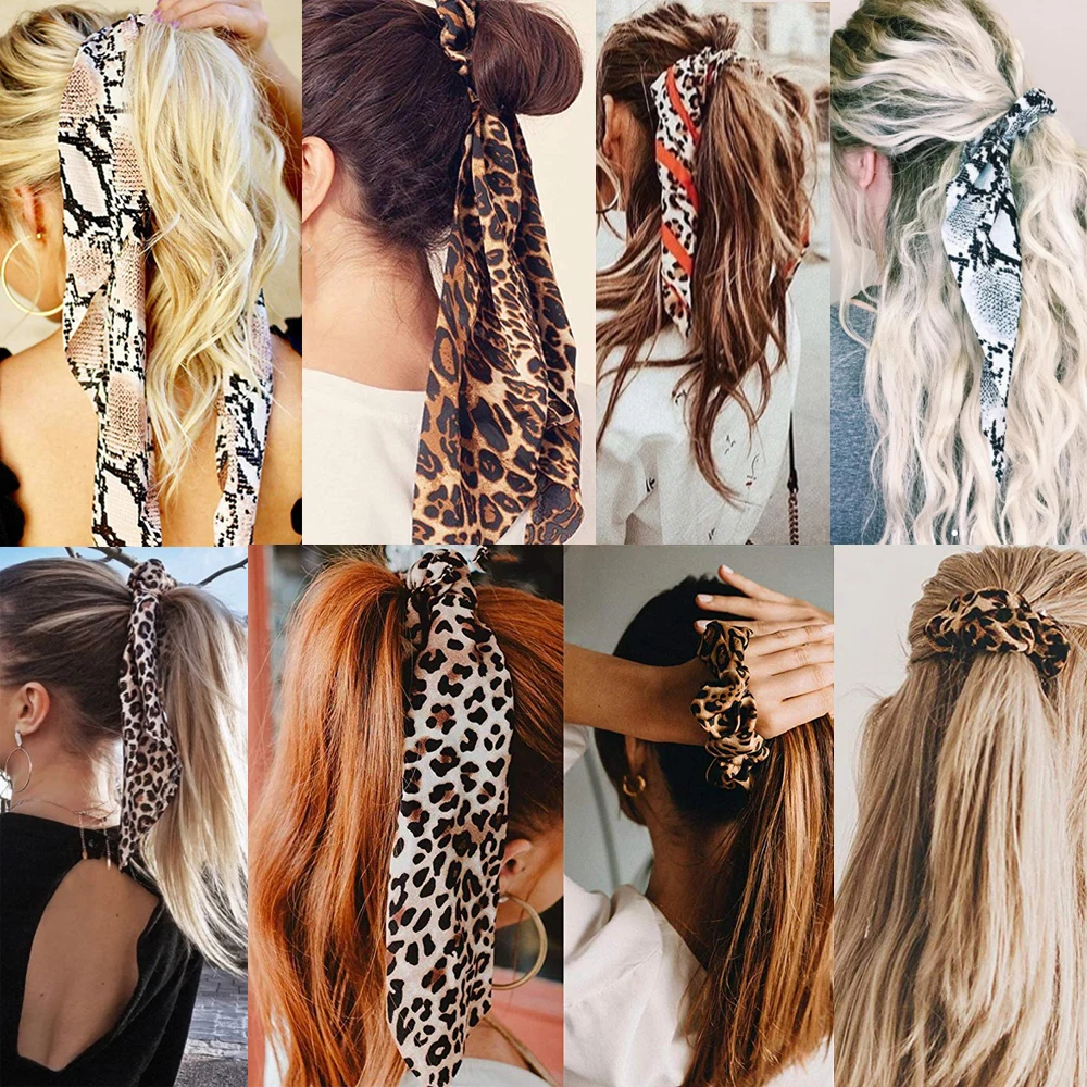 1 шт., Леопардовый цветочный принт, конский хвост, шарф, эластичная лента для волос, бант, резинки для волос, ленты для волос, аксессуары, ленты для волос для женщин