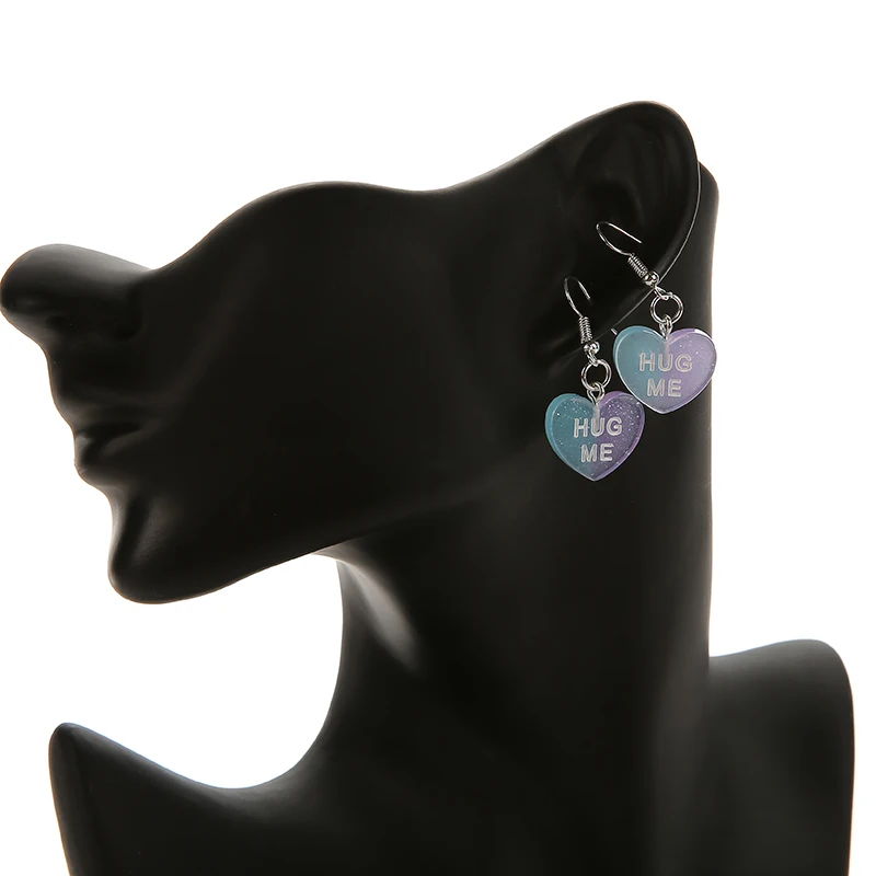 1pair Cute Gradient Heart Drop Earrings Resin BE MINE And HUG ME for women Birthday Gifts Jewelry | Украшения и аксессуары