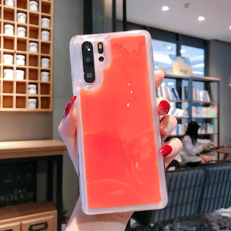 Светящийся неоновый песок чехол для телефона huawei P20 P30 PRO Honor 9 10 Lite жидкий зыбучий песок блеск светится в темноте мягкий защитный - Цвет: Orange