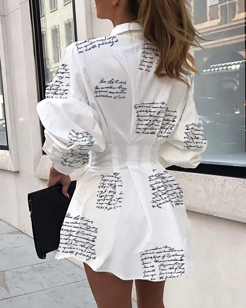 deat 2020 new summer clothes turn-down collar slim high waist printed letters mini length shirt dress WL80901XL