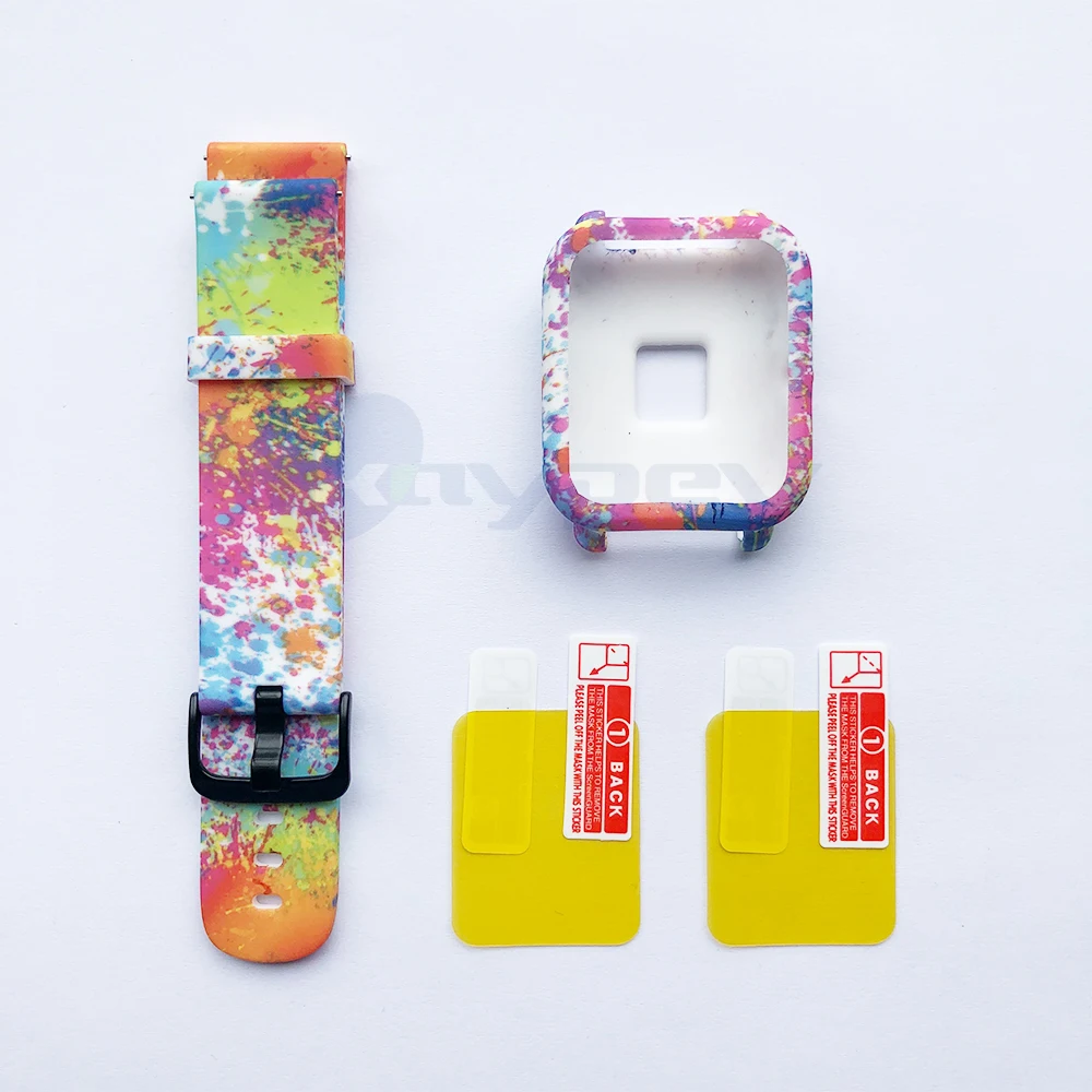 4в1 для Amazfit ремешок Bip 20 мм ремешок для часов Камуфляжный силиконовый браслет для Xiaomi Amazfit Bip Bit молодежный чехол Крышка Аксессуары