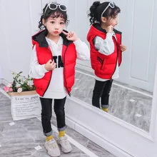 Осенне-зимний стильный детский пуховый хлопковый жилет с капюшоном верхняя одежда с принтом пуховый жилет