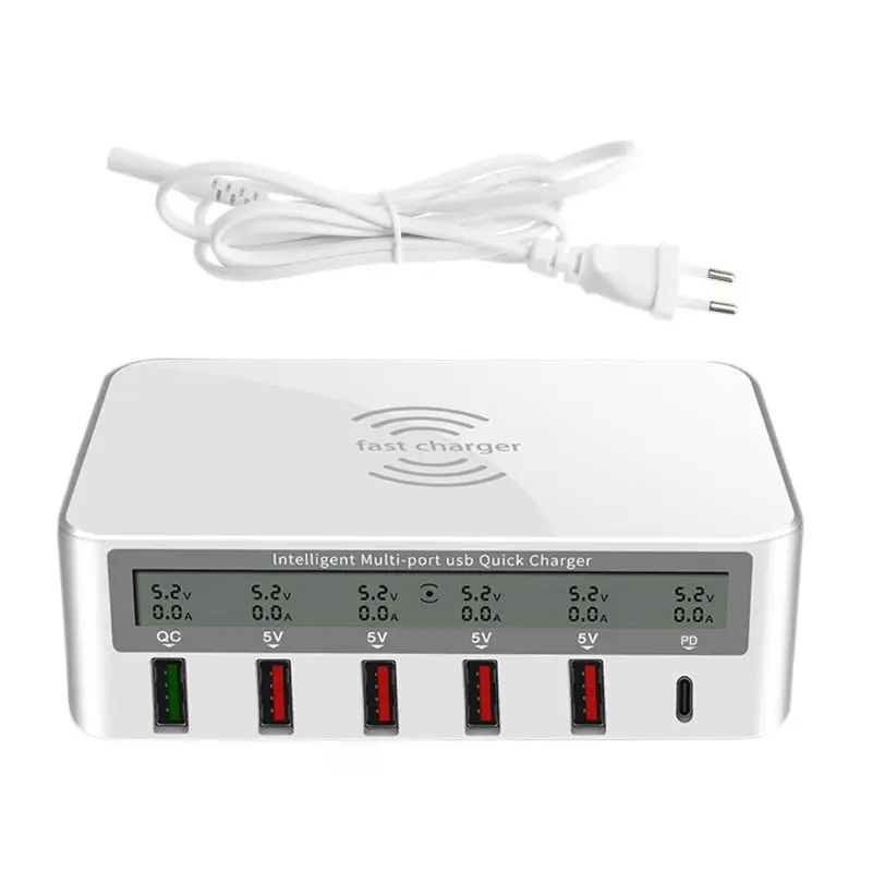 Универсальный 100 Вт 5x USB QC 3,0& type C PD быстрое зарядное устройство адаптер Qi Беспроводная зарядная станция для iPhone ipad samsung