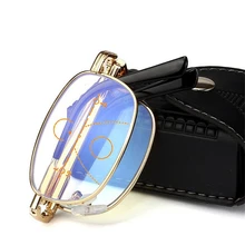 Bifocal прогрессивные многофокусные складные очки для чтения для мужчин и женщин высокого качества сплав Золотая рамка очки для пресбиопии мужчины с коробкой