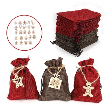 

Christmas Countdown Calendar Bag for Filling DIY Advent Calendar Set with Drawstring Resusable for Christmas 66CY