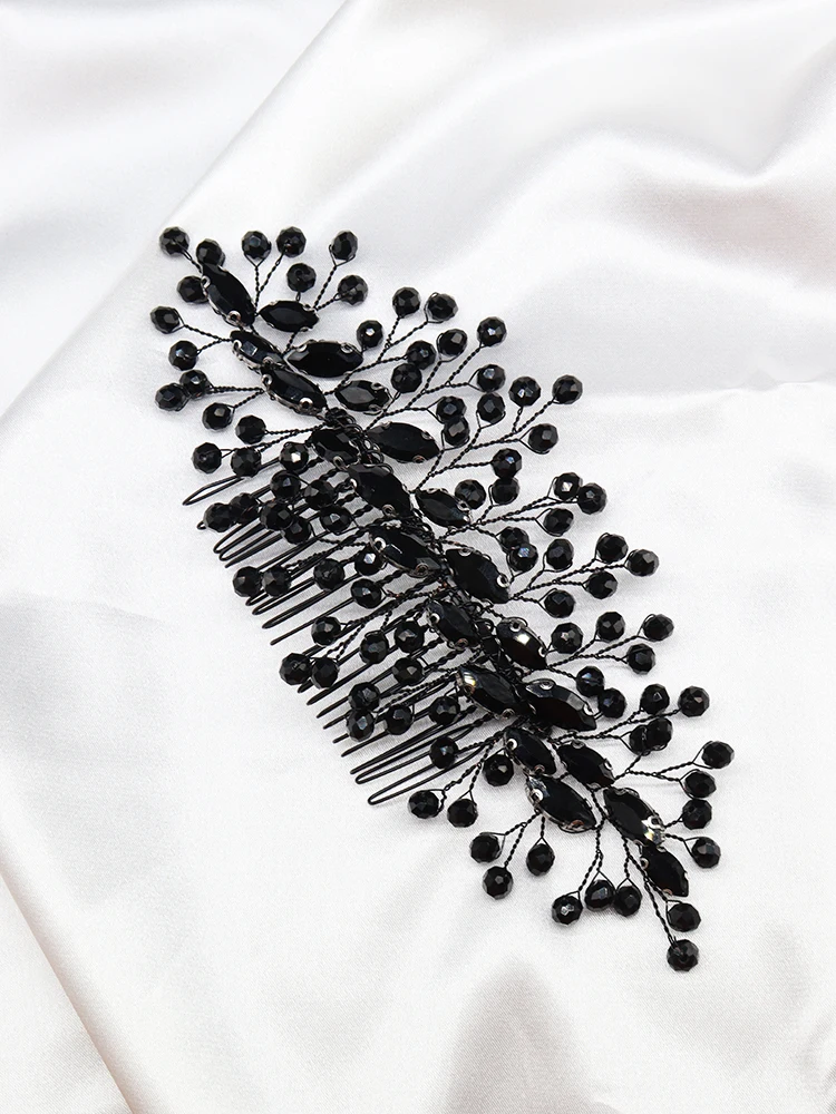 Bridal Black Hair Accessories Crystal Rhinestone Headbands Handmade Trendy Party Head Jewelry Tiaras Wedding Hair Comb for Bride