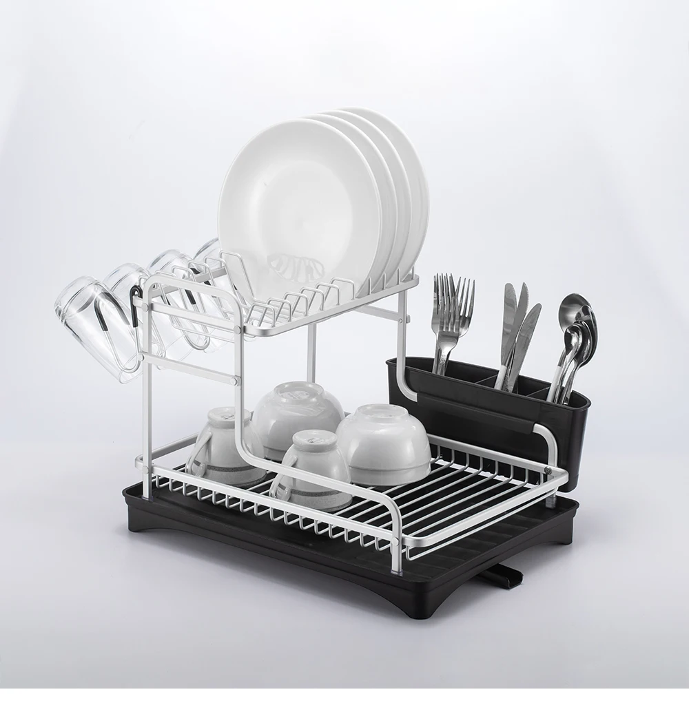 JASIWAY 19.2 in. Silver Stainless Steel 2-Tier Dish Rack