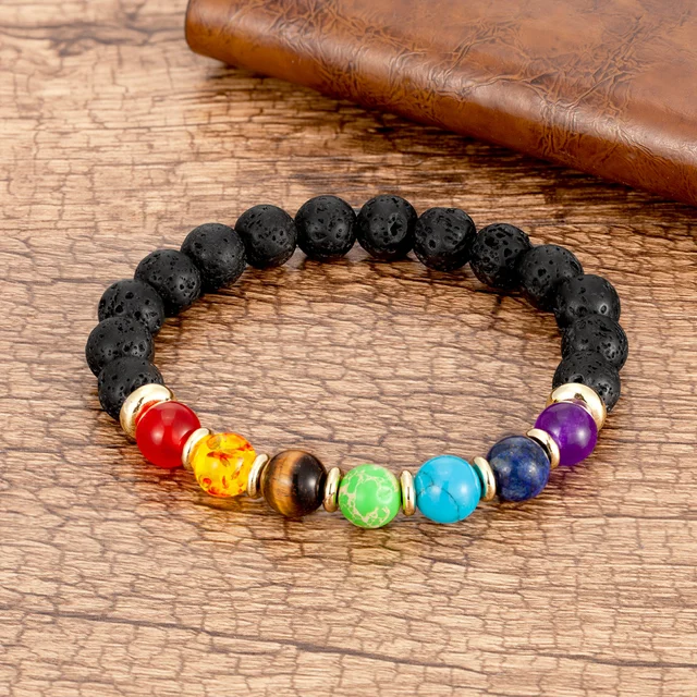 7 Chakra Bracelet With Real Gemstones + White Sage & Mini Chakra Chart  Beads Mens Lava Stones : Everything Else - Amazon.com