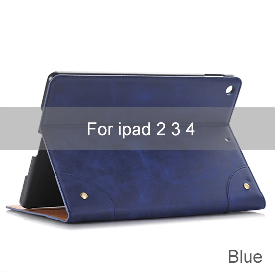 Essidi кожаный чехол для IPad 2, 3, 4th поколения Ретро планшет Кошелек защитный откидной Чехол с подставкой Чехол для iPad 2, 3, 4 - Цвет: Синий