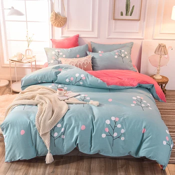 

Creative Double-sided Fabric Home Bedding Set Soft Breathable Cotton Duvet Cover Bed Sheet Pillowcase Warm Velvet Bedclothes