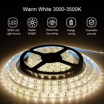 

16.4ft Warm White 3500K 5050 SMD LED Flexible Strip Ribbon Light 5M 300 LEDs Waterproof IP65 DC 12V for Home Garden Commercial