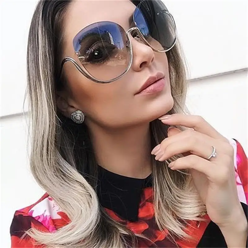 Oversized Sunglasses Women half frame Curved legs Square Sun Glasses Ladies Vintage Brand Designer Big Shades Sexy UV400 | Аксессуары