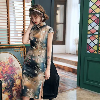 

Women Chinese Elegant Wedding Cheongsam Silk Chinese Style Evening Dress Plus Size 3XL Qipao Retro Party Dresses