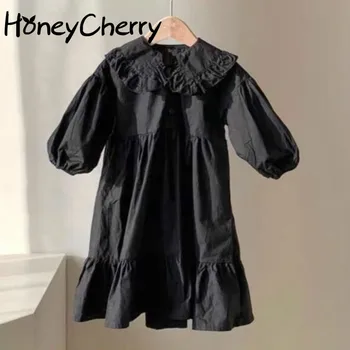 

2020 Spring and Autumn Girls' Cotton Long-Sleeved Lotus Leaf Lace Garden All-match A- line Princess Dress little girls clothing