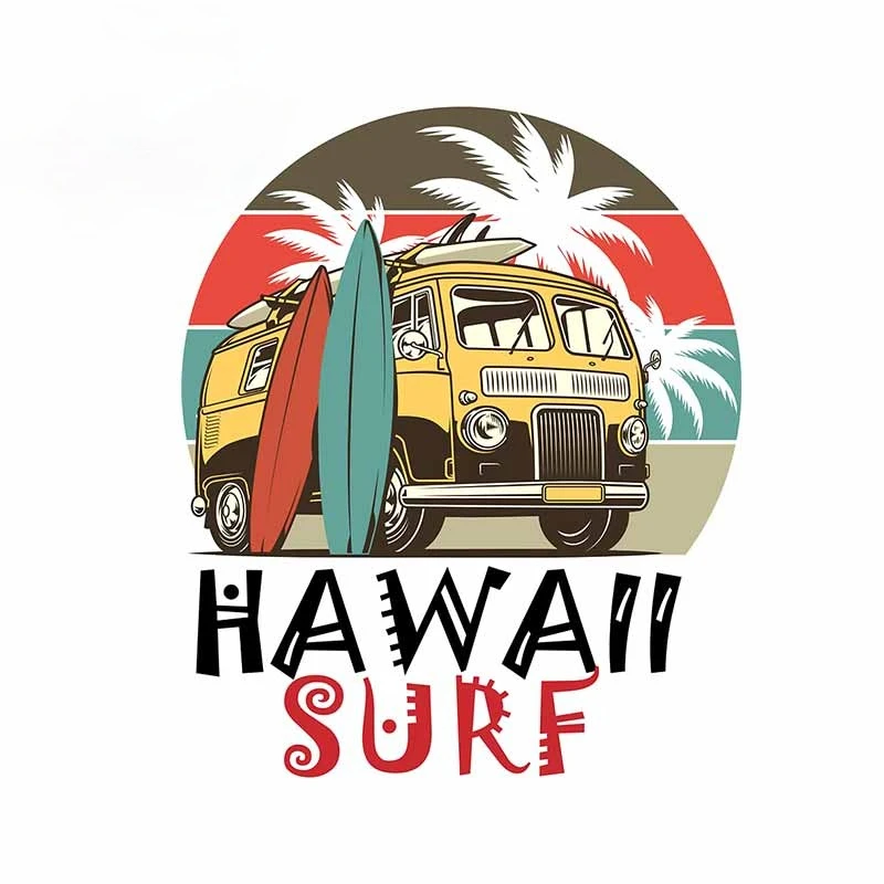 

Latest 13cm x 11cm for Beach Hawaii Surf Car Stickers RV Cartoon Occlusion Scratch Decal Refrigerator VAN Bumper Graphics