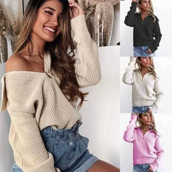 

Hirigin Women V-neck Sweater New Korean of White Loose Large Size Lazy Wind Thickened Pullovers Knitting Tops
