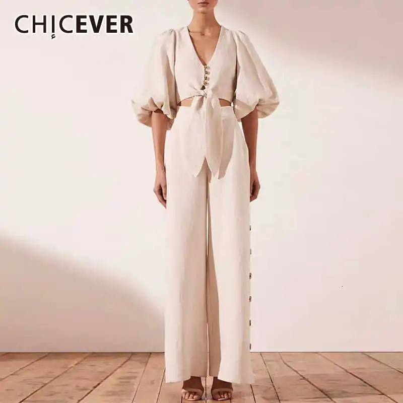 CHICEVER Модный повседневный комплект из двух предметов женский с V-образным вырезом