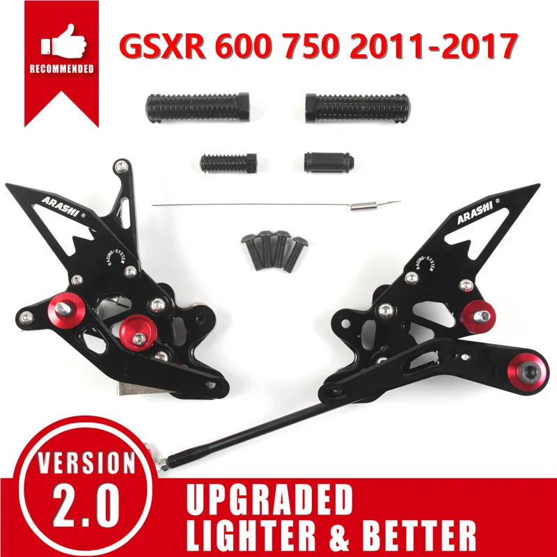 Arashi 1 комплект для SUZUKI GSXR 600 750 2006- ЧПУ регулируемый задний комплект подножки для ног GSX-R GSX R 600 750 2012 2013 - Цвет: Black 2011-2017