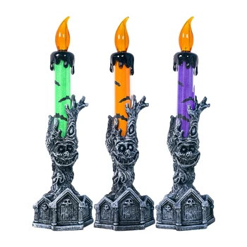 

3pcs Halloween Candle Light Plastic Simulation Candles Horrible Wax Lamp Candle Light for Haunted House