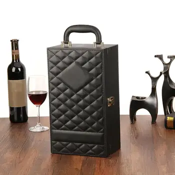 

Portable Wine Carrier Leather Storage Box With Handle 4PCS Wine Accessory Set For Travel Picnics