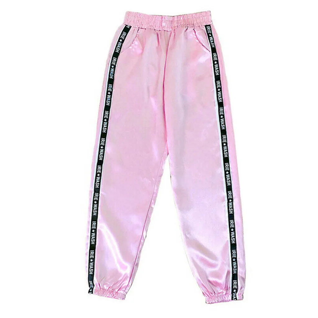 

IRIE WASH Women Letter Printed Pants Pocket Elastic Waist Reflective Sport Ribbon Trousers Running Sweatpants Streetwear #W