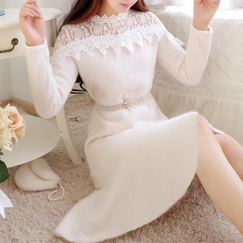 YUZACDWX Vestidos Verano Mujer осень и зима новое длинное кружевное модное женское плюшевое приталенное платье