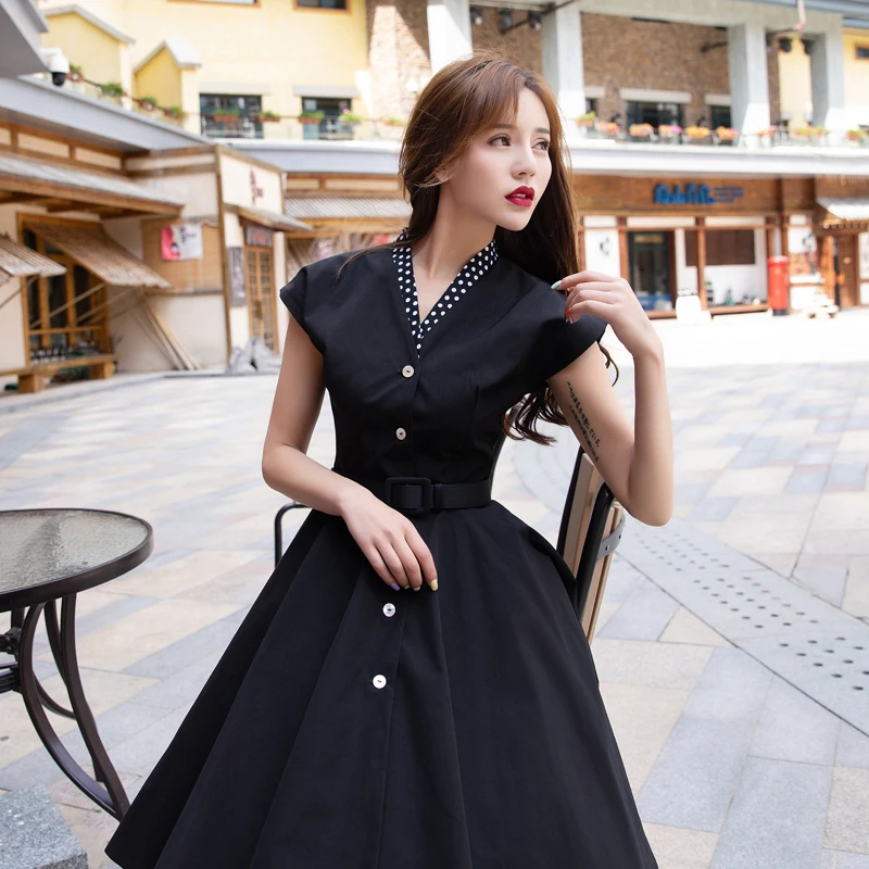 Женское винтажное платье с V образным вырезом в стиле Хепберн|Платья| |