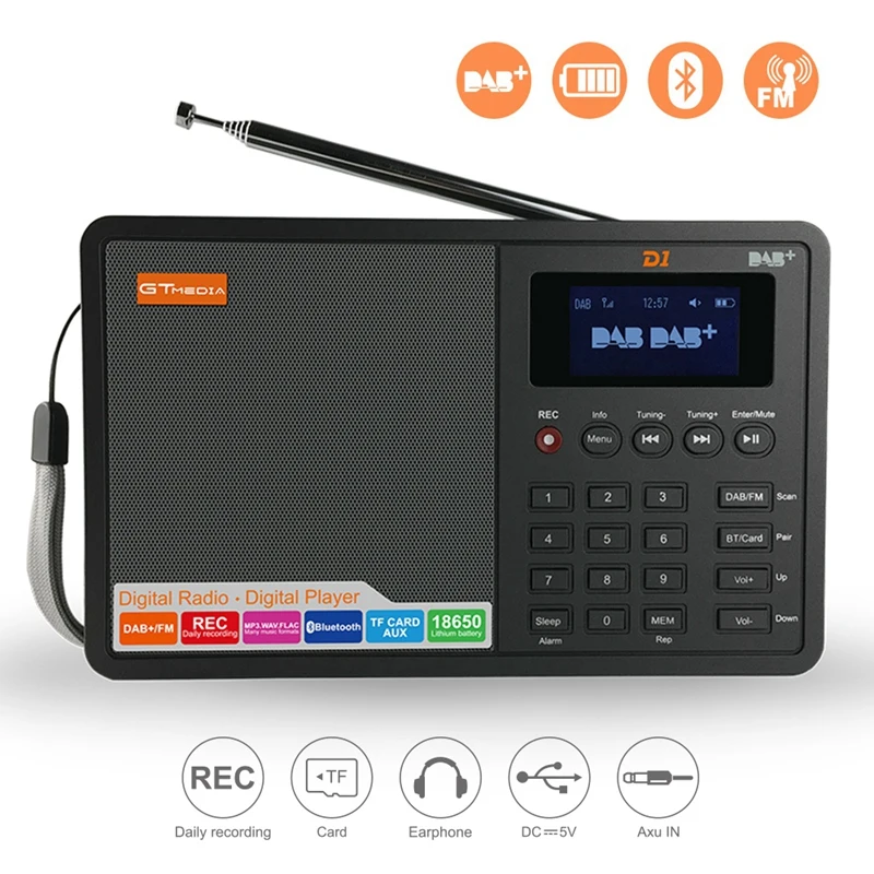 FFYY-GTMEDIA D1 DAB+ Радио Stero для Великобритании ЕС с Bluetooth Встроенный громкоговоритель