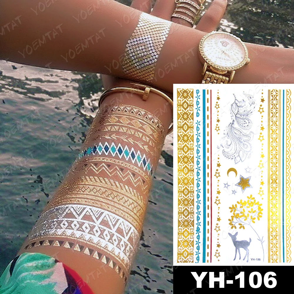 Waterproof Temporary Tattoo Sticker Gold Silver Henna Indian Hand Painted Glitter Tattoos Women Mandala Flower Feather Body Art tattoo sticker,temporary tattoos