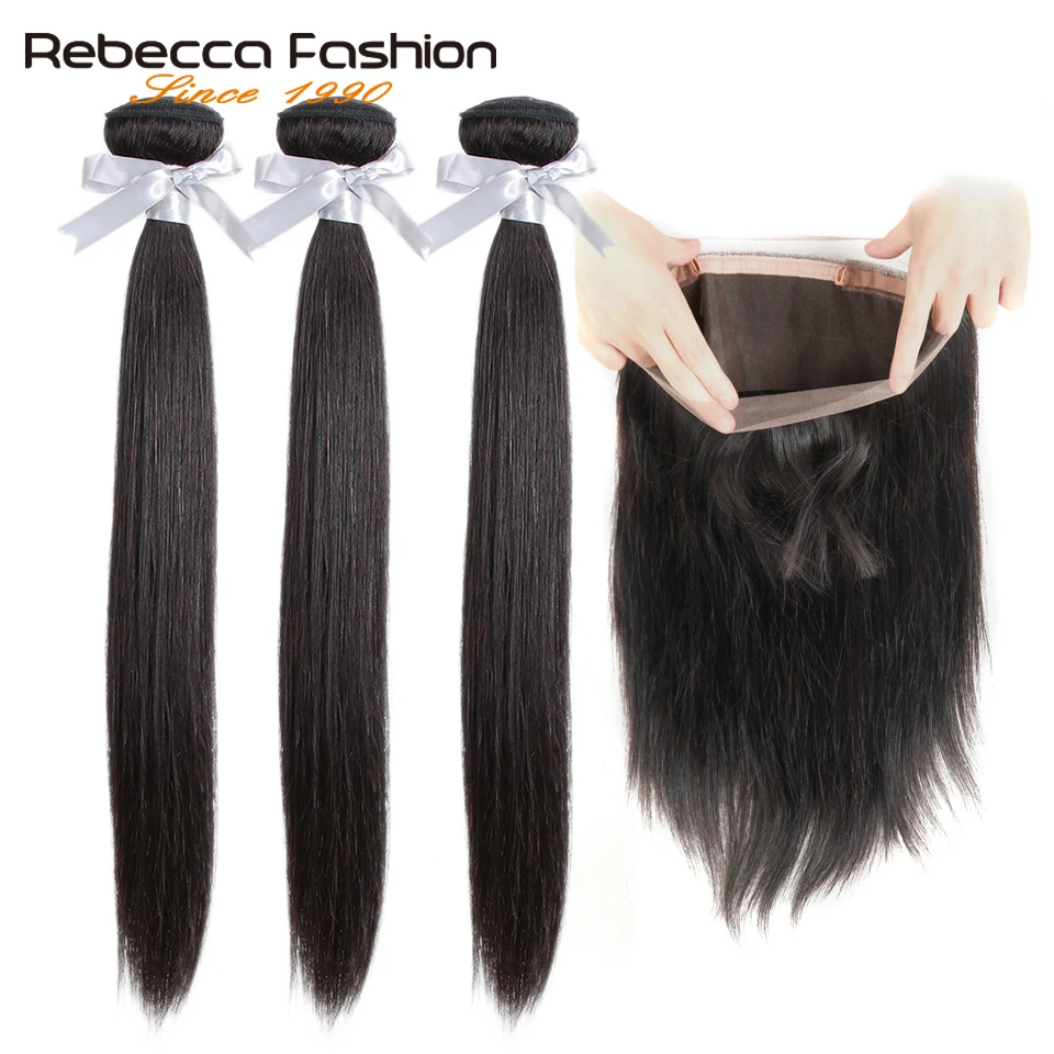 

Rebecca 360 Lace Frontal With Bundle Brazilian Straight Hair 3 Bundles With 360 Frontal Closure Remy Human Hair Extensions