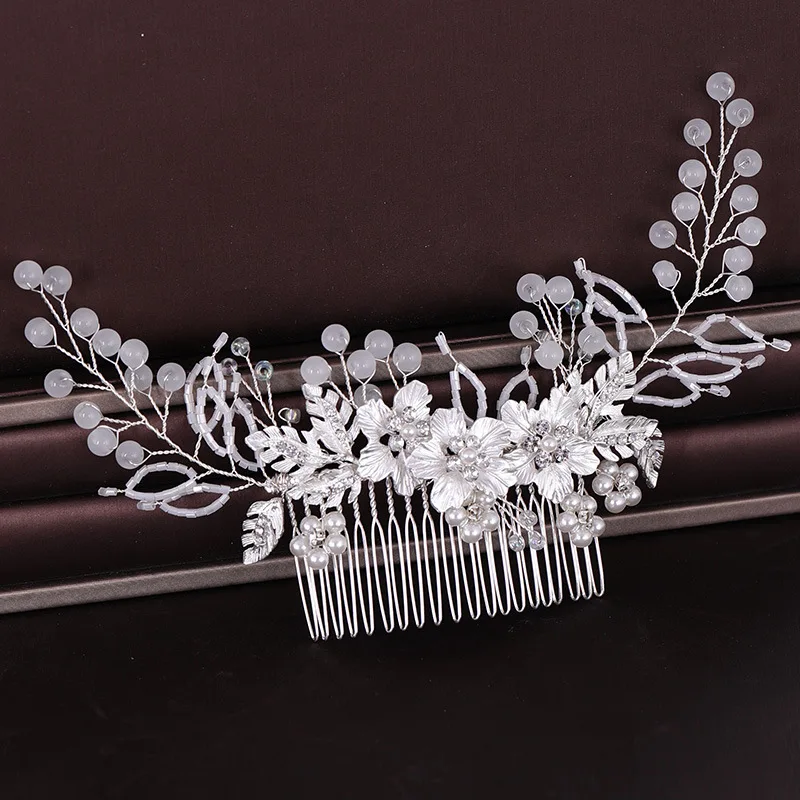 Цветочные Стразы ручной работы с серебряными кристаллами, жемчугом и цветком, свадебная расческа для волос, свадебный головной убор, аксессуары для волос, Женские Ювелирные изделия