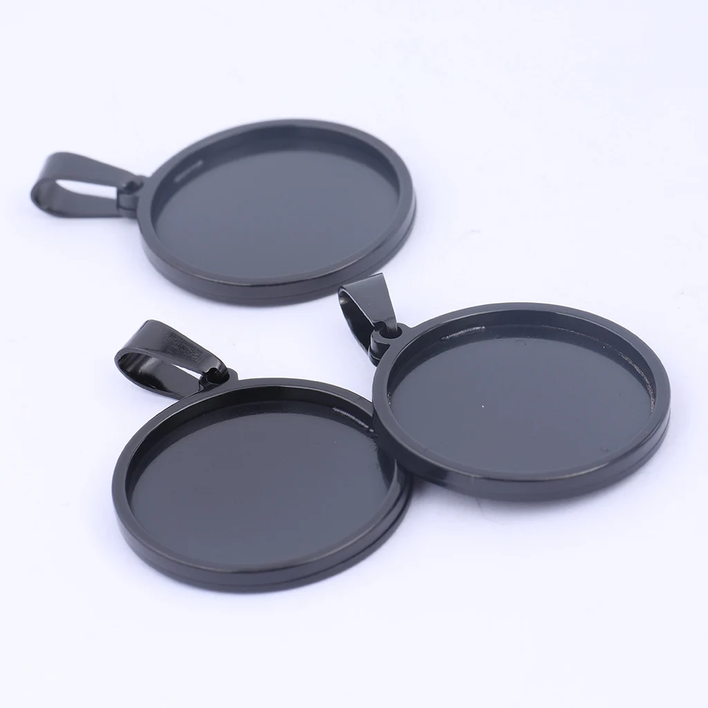5pcs 맞는 20mm 25mm 30mm 카보 숑 기본 설정 스테인레스 스틸 블랙 펜던트 트레이 Diy 매력 목걸이 베젤 공백