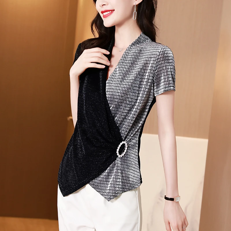 Camisa de coreana para mujer, Blusa de corta con estampado de Color, de seda brillante|Blusa| - AliExpress